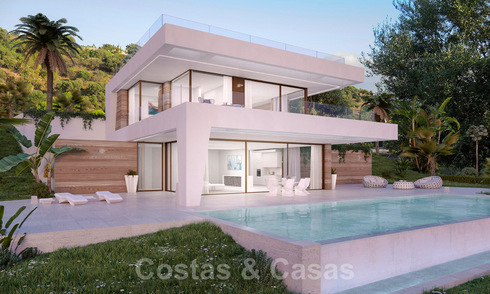 Moderne nieuwbouw villa te koop, direct aan de golfbaan met panoramisch golf-, berg- en zeezicht in Estepona 30870