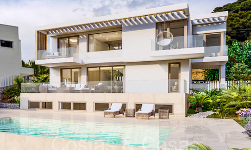 Off-plan, modernistische nieuwbouwvilla te koop met panoramisch zeezicht in Mijas, Costa del Sol 70137